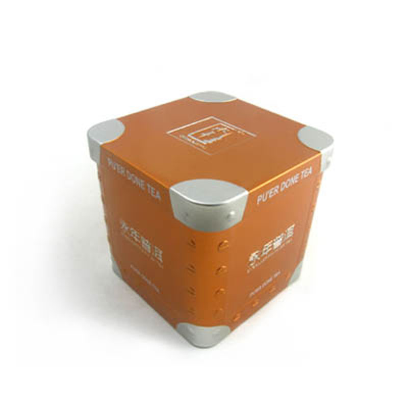 embossed square tea tin
